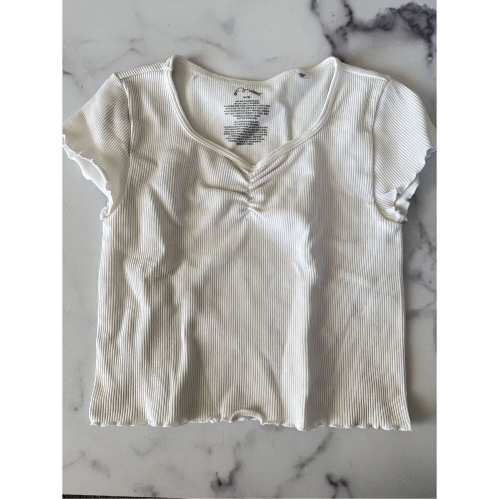 Art class 8 white ribbed ruched v-neck shirt short sleeve girls youth